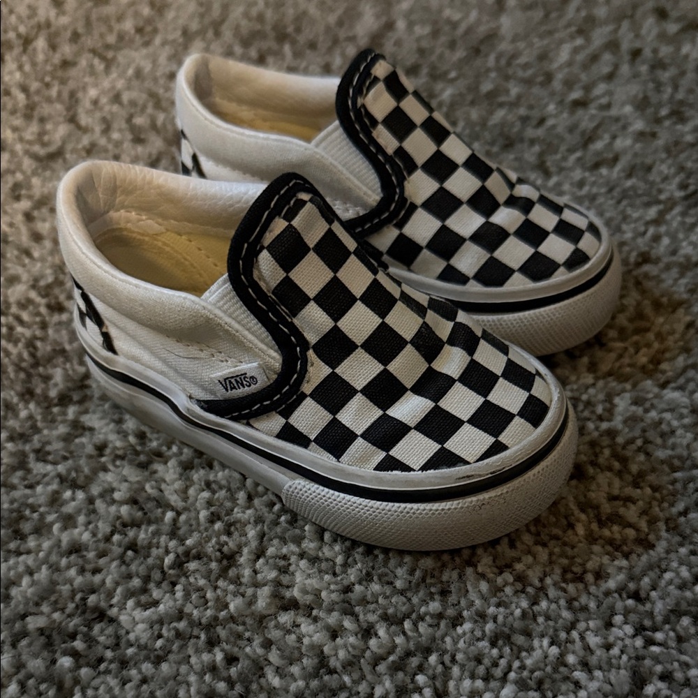 Vans Kids Checkerboard Slip-On Sneakers - Black and White